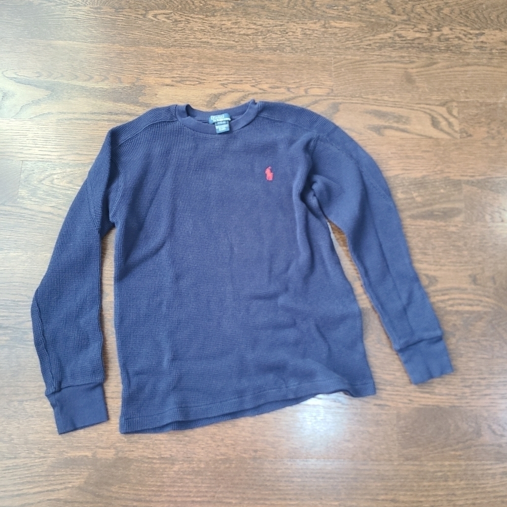 Polo Ralph Lauren Navy Long Sleeve Shirt Waffle Knit Kids Sz.10-12